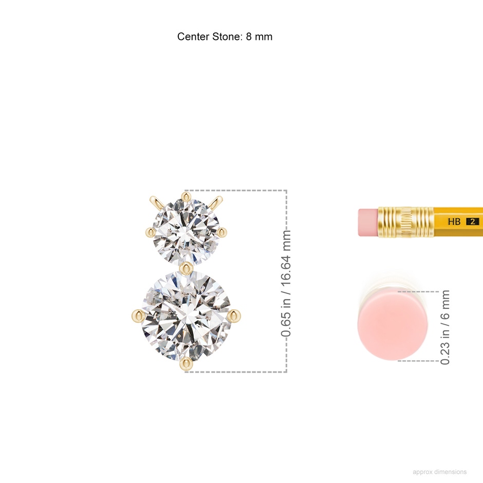 8mm IJI1I2 Round Diamond Two Stone Pendant in Yellow Gold ruler