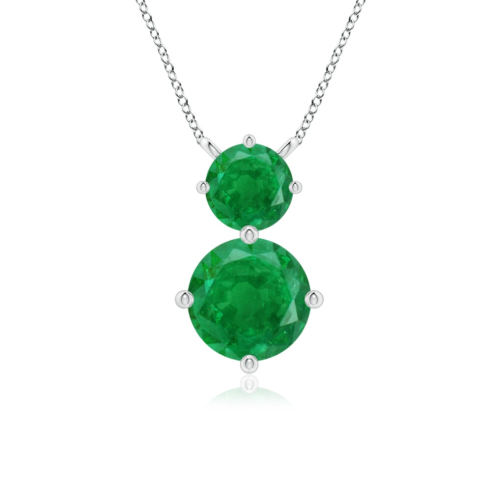7mm AA Round Emerald Two Stone Pendant in White Gold