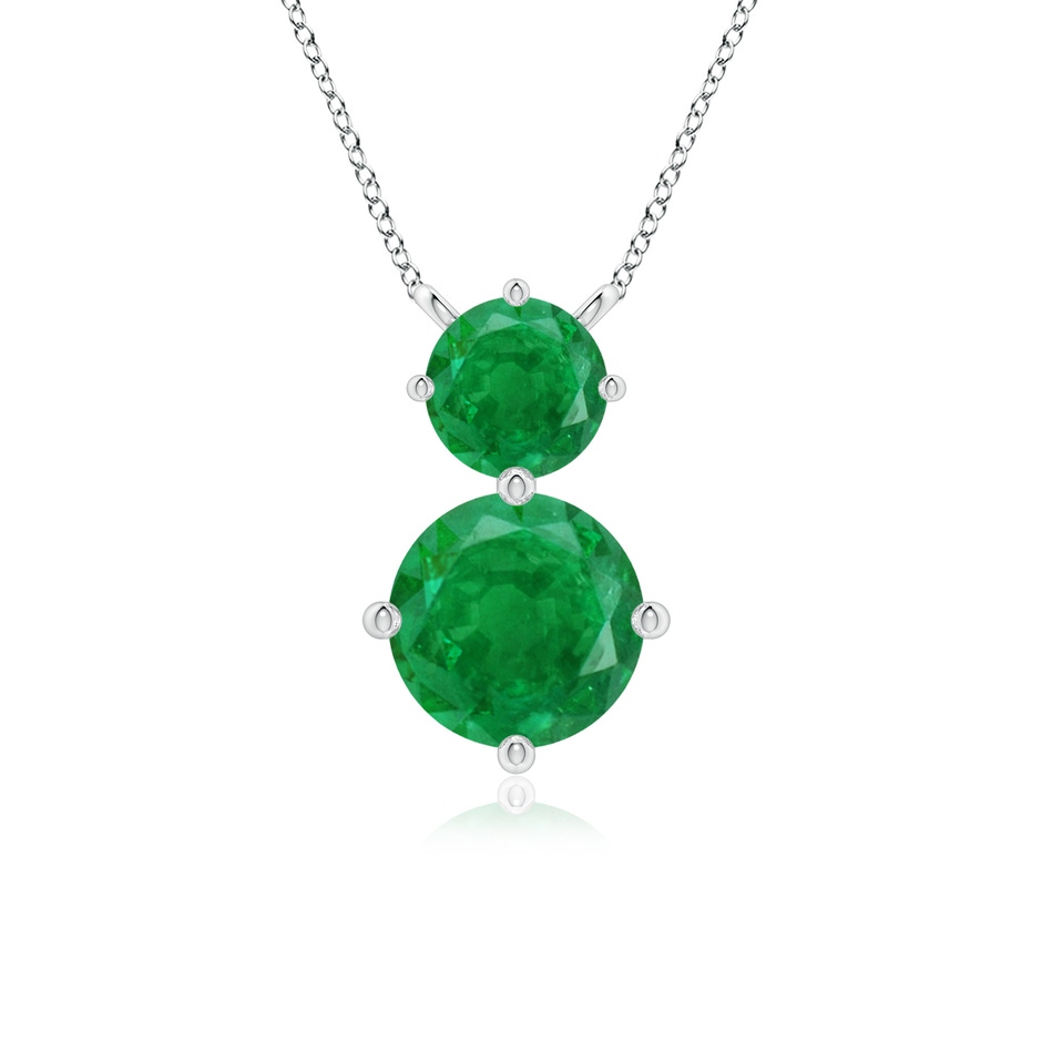 7mm AA Round Emerald Two Stone Pendant in White Gold 