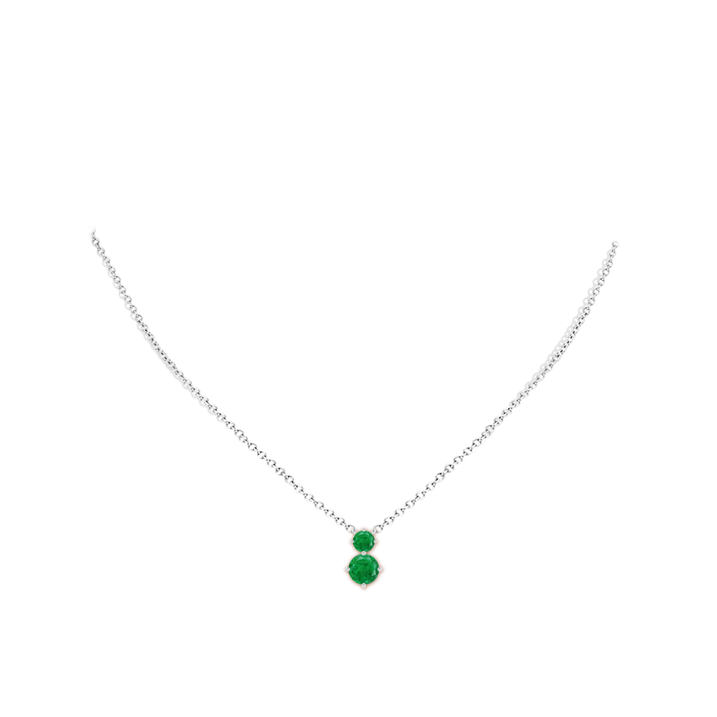 7mm AA Round Emerald Two Stone Pendant in White Gold pen