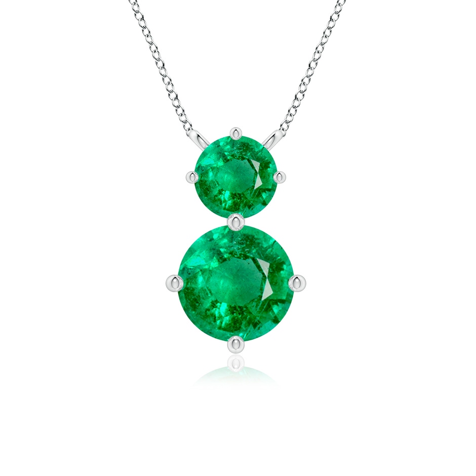 7mm AAA Round Emerald Two Stone Pendant in White Gold 