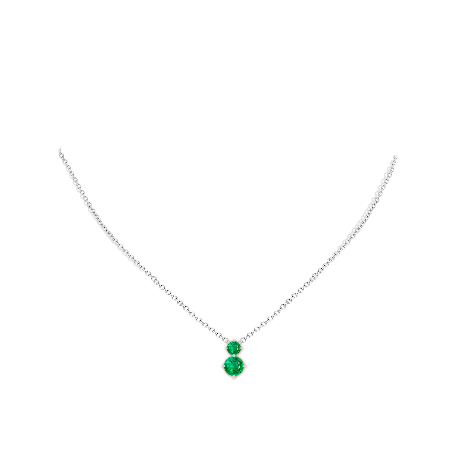 7mm AAA Round Emerald Two Stone Pendant in White Gold pen