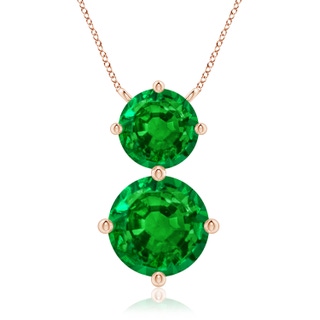 9mm AAAA Round Emerald Two Stone Pendant in Rose Gold