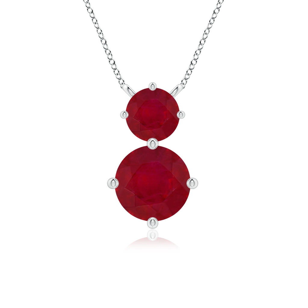 7mm AA Round Ruby Two Stone Pendant in White Gold