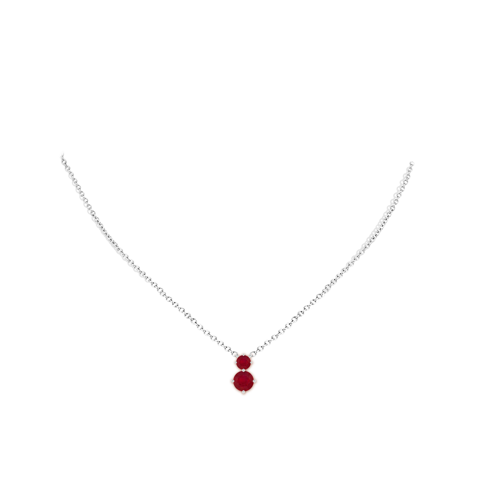 7mm AA Round Ruby Two Stone Pendant in White Gold pen