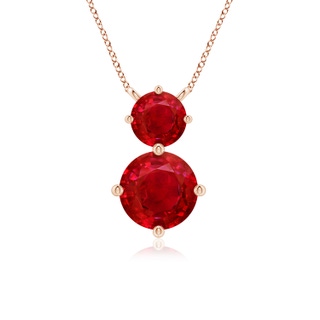 7mm AAA Round Ruby Two Stone Pendant in Rose Gold