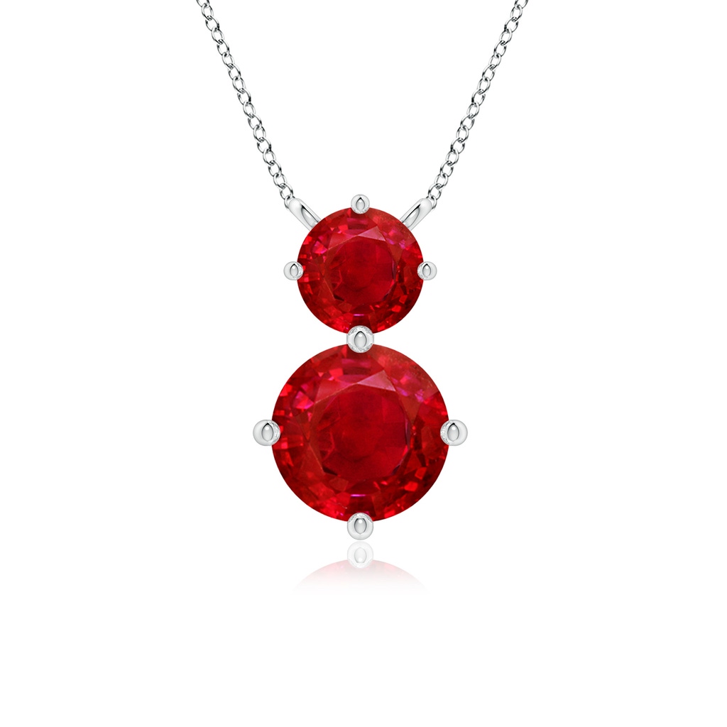 7mm AAA Round Ruby Two Stone Pendant in White Gold