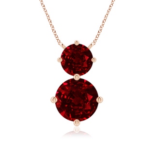 8mm AAAA Round Ruby Two Stone Pendant in Rose Gold