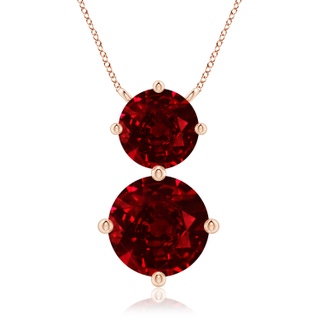 9mm AAAA Round Ruby Two Stone Pendant in Rose Gold