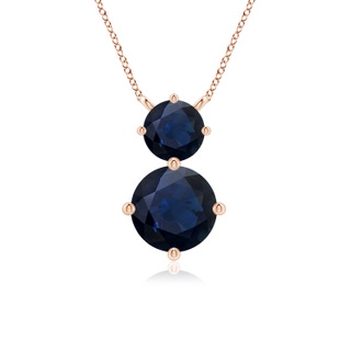 7mm A Round Blue Sapphire Two Stone Pendant in Rose Gold