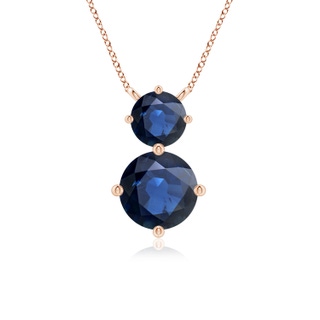 7mm AA Round Blue Sapphire Two Stone Pendant in Rose Gold