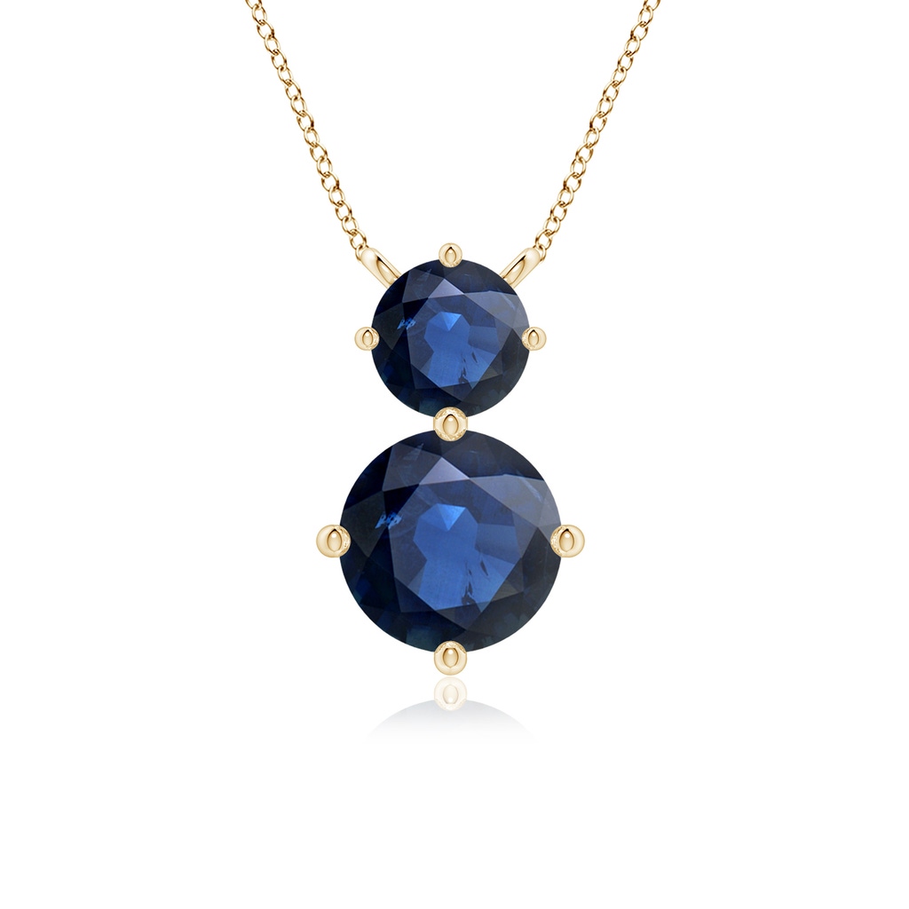 7mm AA Round Blue Sapphire Two Stone Pendant in Yellow Gold
