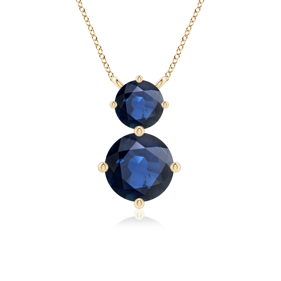 7mm AA Round Blue Sapphire Two Stone Pendant in Yellow Gold 