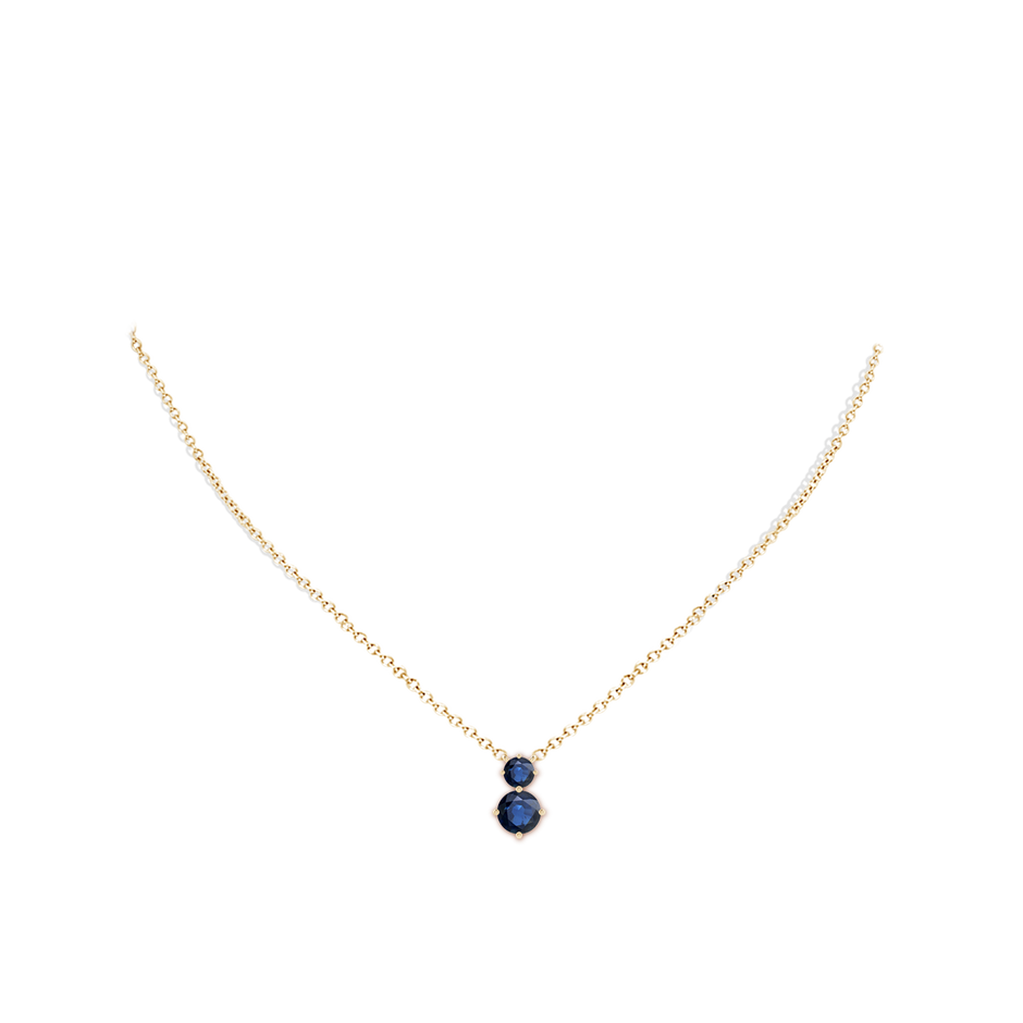 7mm AA Round Blue Sapphire Two Stone Pendant in Yellow Gold pen