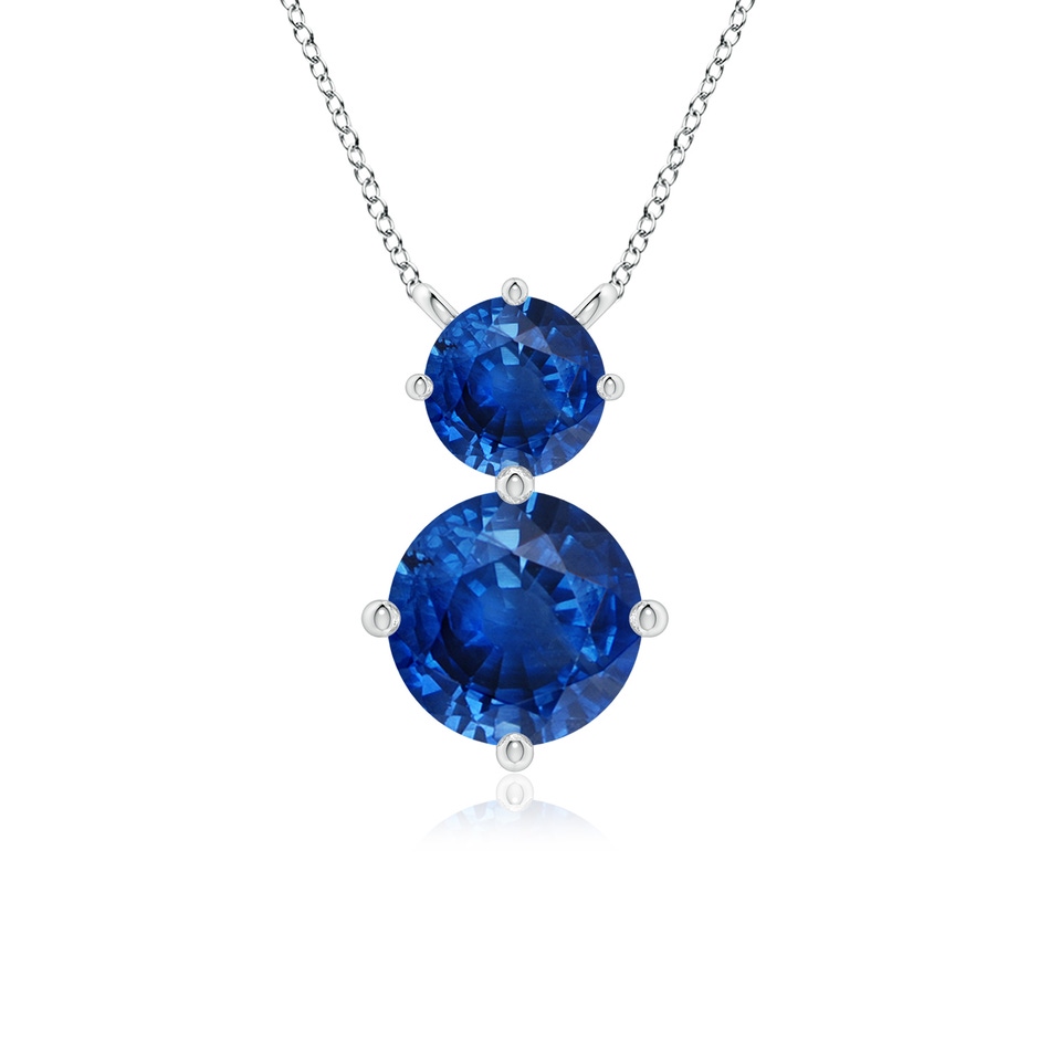 7mm AAA Round Blue Sapphire Two Stone Pendant in White Gold 