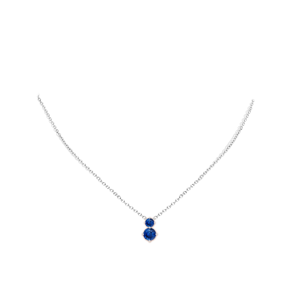 7mm AAA Round Blue Sapphire Two Stone Pendant in White Gold pen