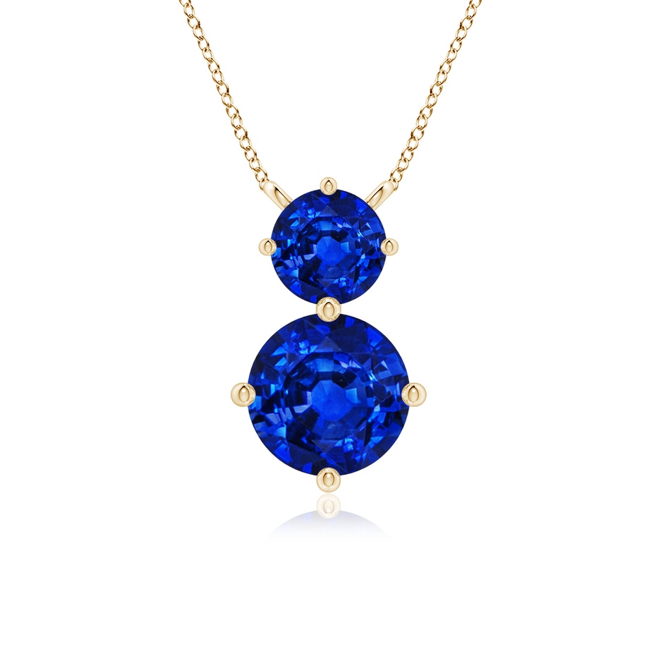 7mm Lab-Grown Round Blue Sapphire Two Stone Pendant in 18K Yellow Gold 