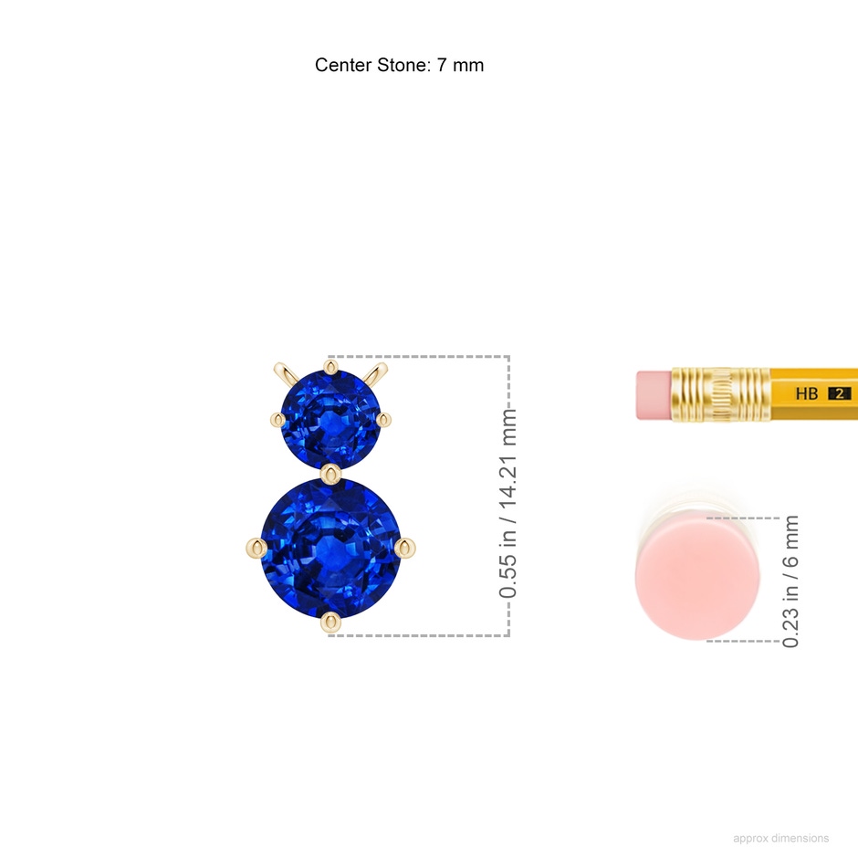 7mm Lab-Grown Round Blue Sapphire Two Stone Pendant in 18K Yellow Gold ruler