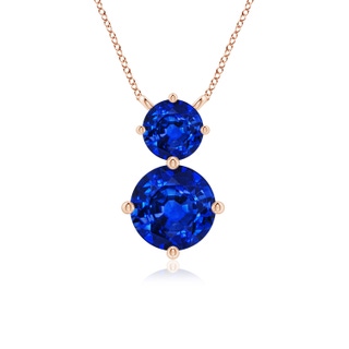 7mm Lab-Grown Round Blue Sapphire Two Stone Pendant in Rose Gold