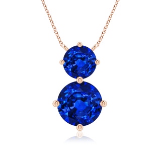 8mm AAAA Round Blue Sapphire Two Stone Pendant in 18K Rose Gold