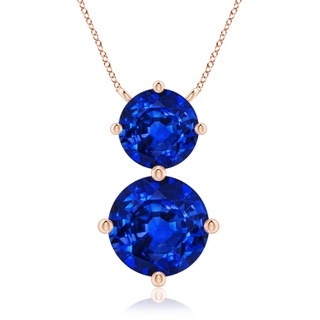 9mm AAAA Round Blue Sapphire Two Stone Pendant in Rose Gold