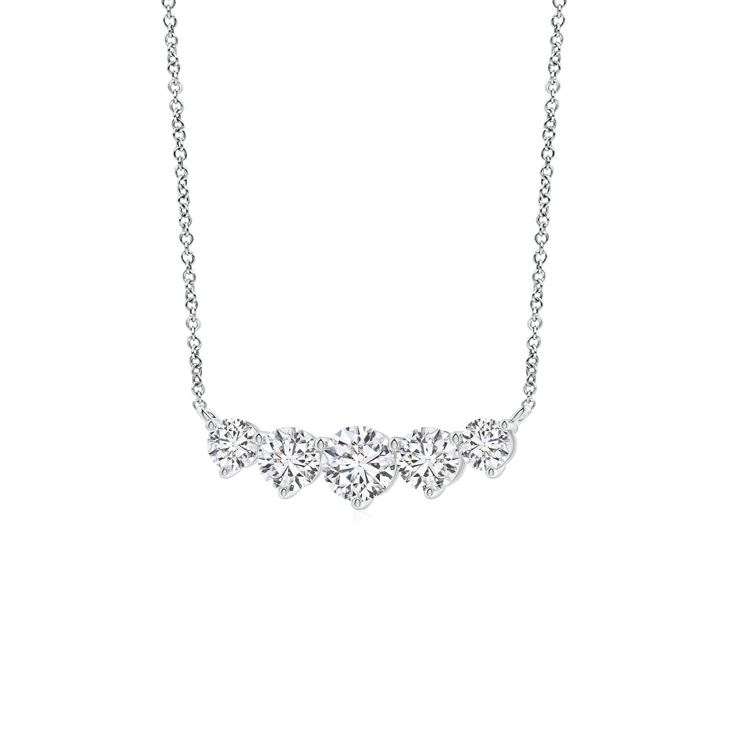 5.1mm HSI2 Graduated Five Stone Round Diamond Necklace in White Gold - side 3