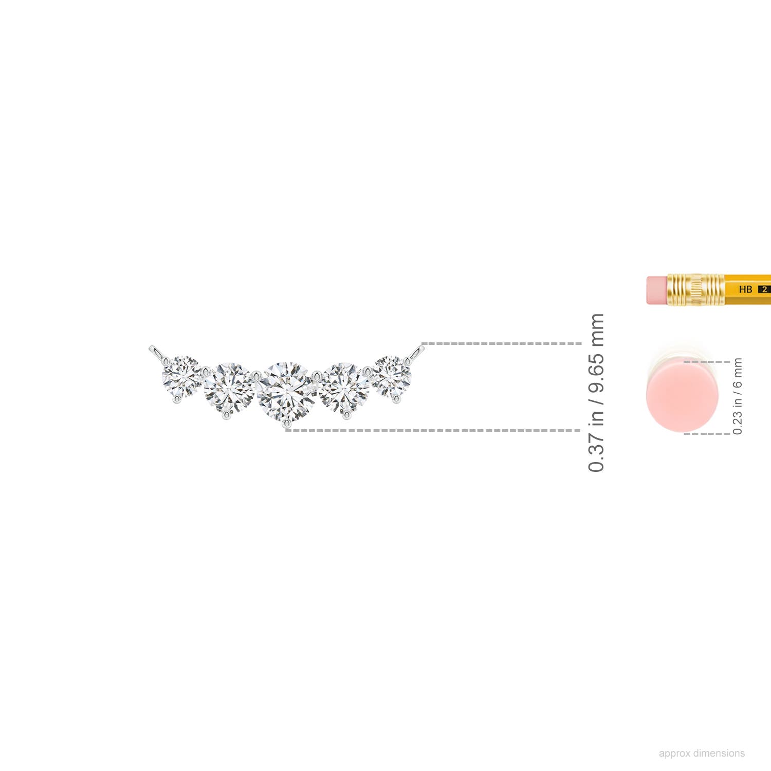 5.1mm HSI2 Graduated Five Stone Round Diamond Necklace in White Gold - ruler