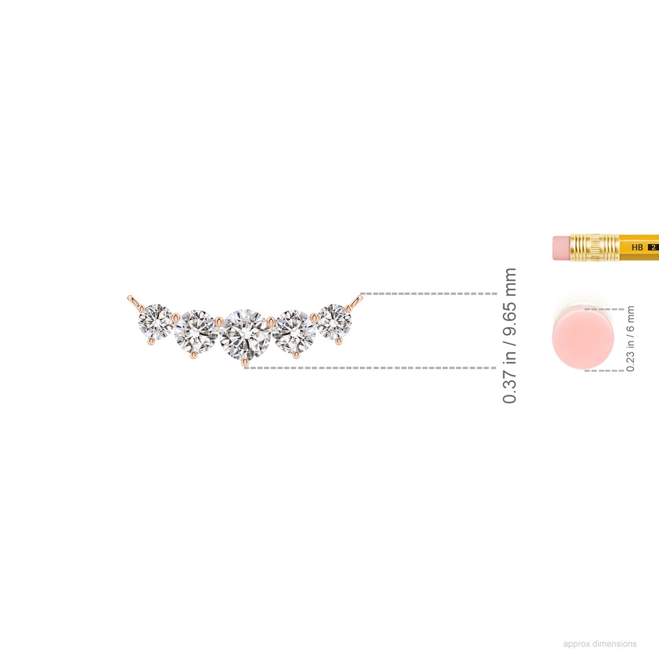 5.1mm IJI1I2 Graduated Five Stone Round Diamond Necklace in Rose Gold ruler