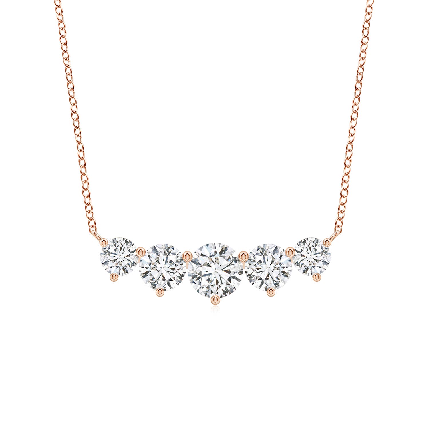 6.4mm HSI2 Graduated Five Stone Round Diamond Necklace in Rose Gold