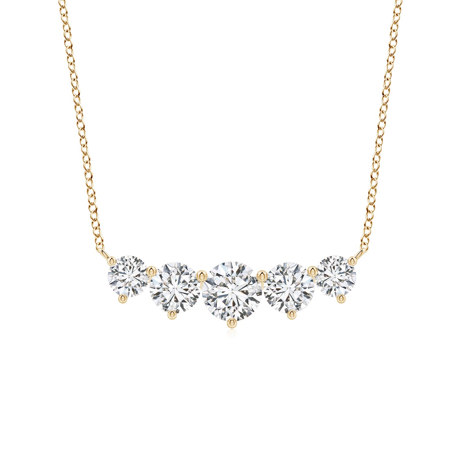 6.4mm HSI2 Graduated Five Stone Round Diamond Necklace in Yellow Gold