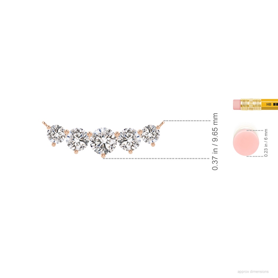 6.4mm IJI1I2 Graduated Five Stone Round Diamond Necklace in Rose Gold ruler