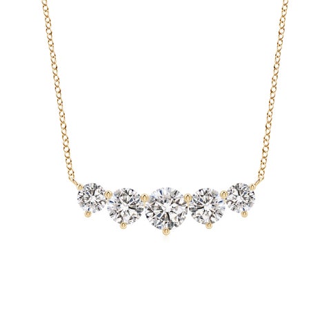 6.4mm IJI1I2 Graduated Five Stone Round Diamond Necklace in Yellow Gold