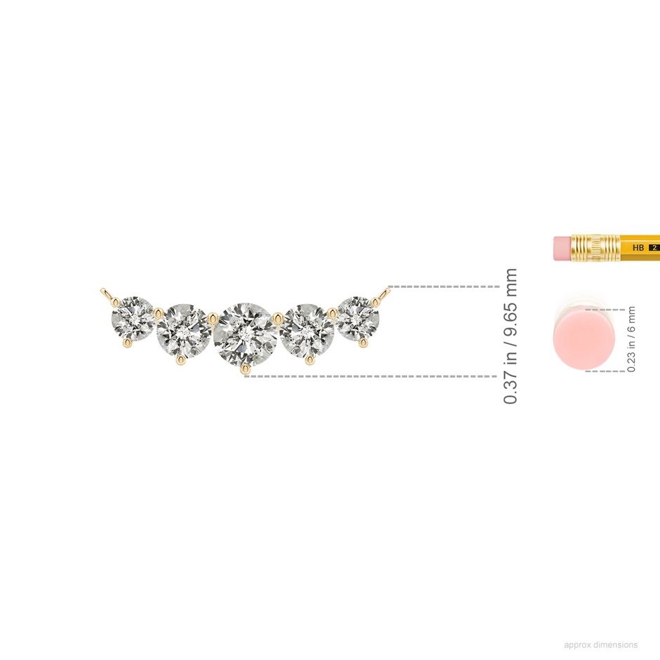 6.4mm KI3 Graduated Five Stone Round Diamond Necklace in Yellow Gold ruler