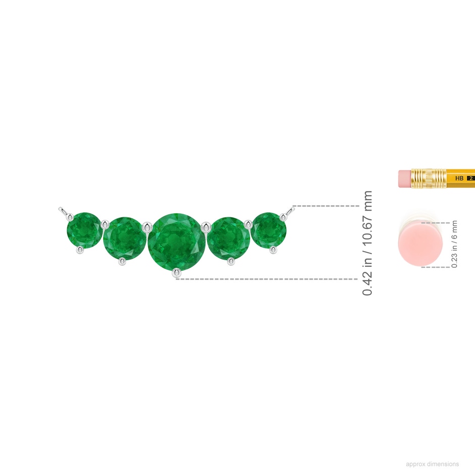 8mm AA Graduated Five Stone Round Emerald Necklace in White Gold ruler