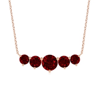 8mm AAAA Graduated Five Stone Round Ruby Necklace in Rose Gold