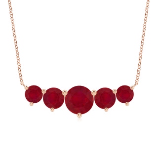 9mm AA Graduated Five Stone Round Ruby Necklace in 18K Rose Gold