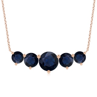 10mm A Graduated Five Stone Round Blue Sapphire Necklace in Rose Gold