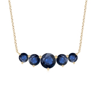 8mm AA Graduated Five Stone Round Blue Sapphire Necklace in Yellow Gold