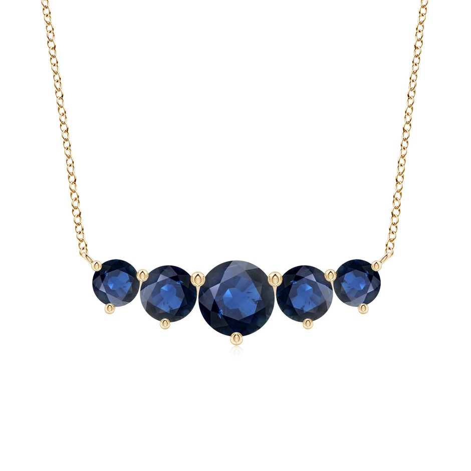 8mm AA Graduated Five Stone Round Blue Sapphire Necklace in Yellow Gold 