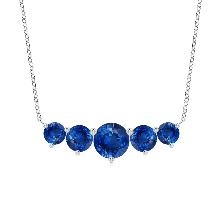 8mm AAA Graduated Five Stone Round Blue Sapphire Necklace in White Gold 