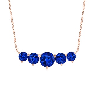 8mm AAAA Graduated Five Stone Round Blue Sapphire Necklace in Rose Gold