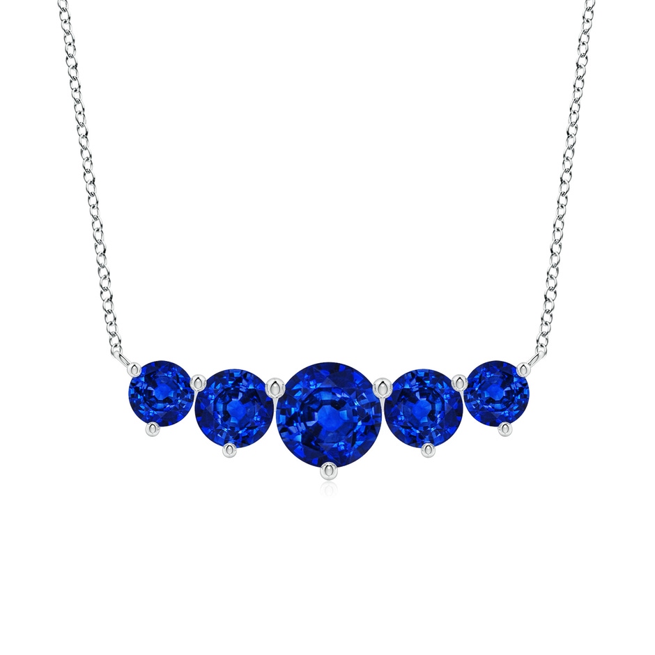 8mm Lab-Grown Graduated Five Stone Round Blue Sapphire Necklace in White Gold 