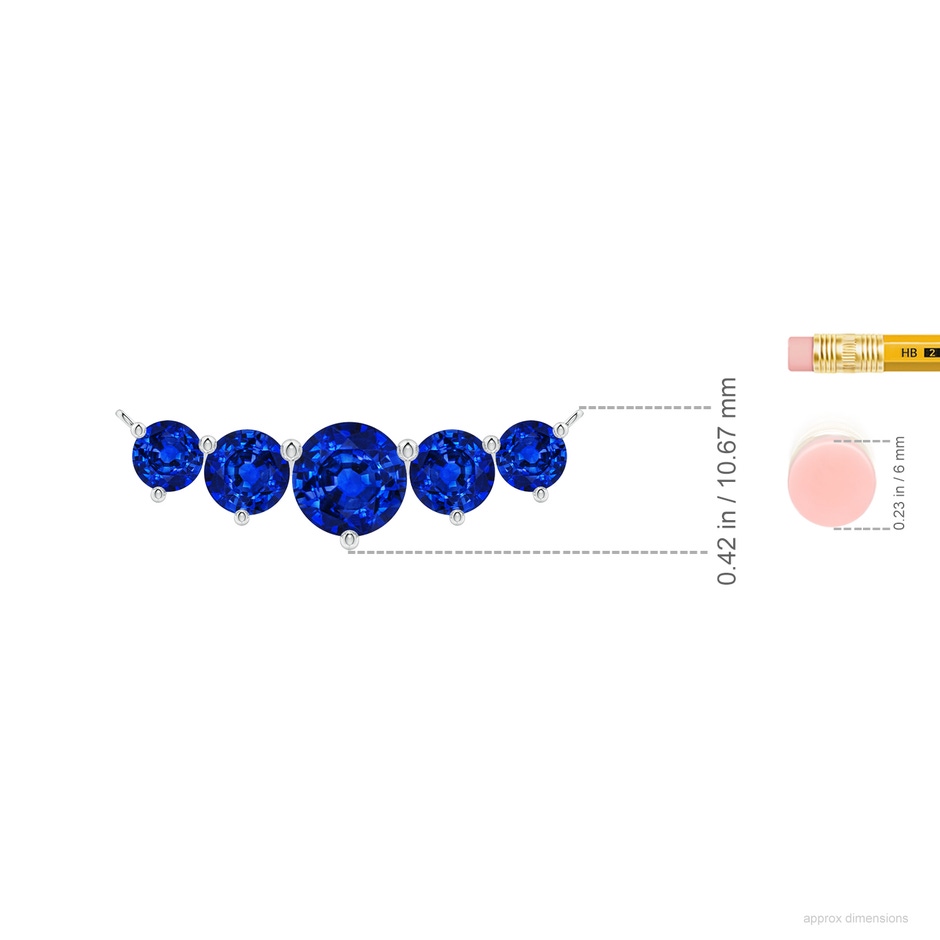 8mm Lab-Grown Graduated Five Stone Round Blue Sapphire Necklace in White Gold ruler