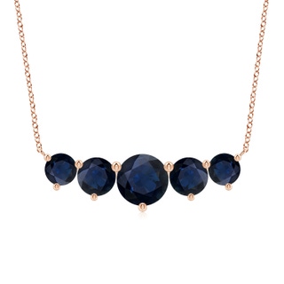 9mm A Graduated Five Stone Round Blue Sapphire Necklace in Rose Gold