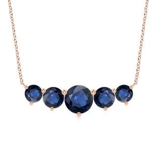 9mm AA Graduated Five Stone Round Blue Sapphire Necklace in Rose Gold