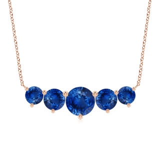 9mm AAA Graduated Five Stone Round Blue Sapphire Necklace in Rose Gold