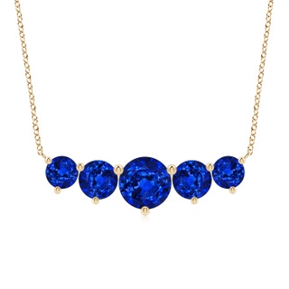 9mm Lab-Grown Graduated Five Stone Round Blue Sapphire Necklace in Yellow Gold