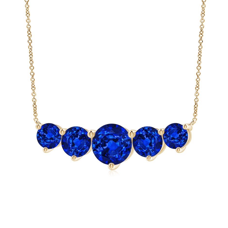 9mm Lab-Grown Graduated Five Stone Round Blue Sapphire Necklace in Yellow Gold side 199