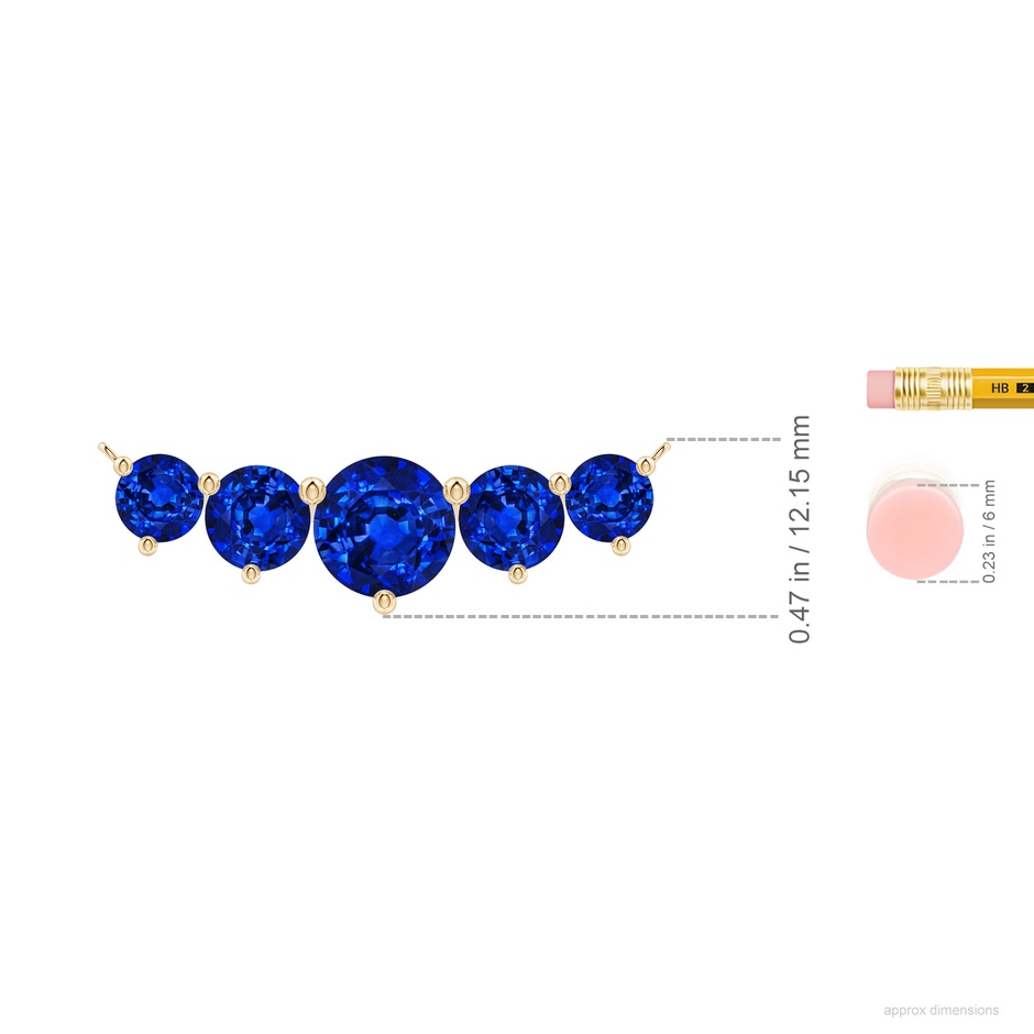 9mm Lab-Grown Graduated Five Stone Round Blue Sapphire Necklace in Yellow Gold ruler