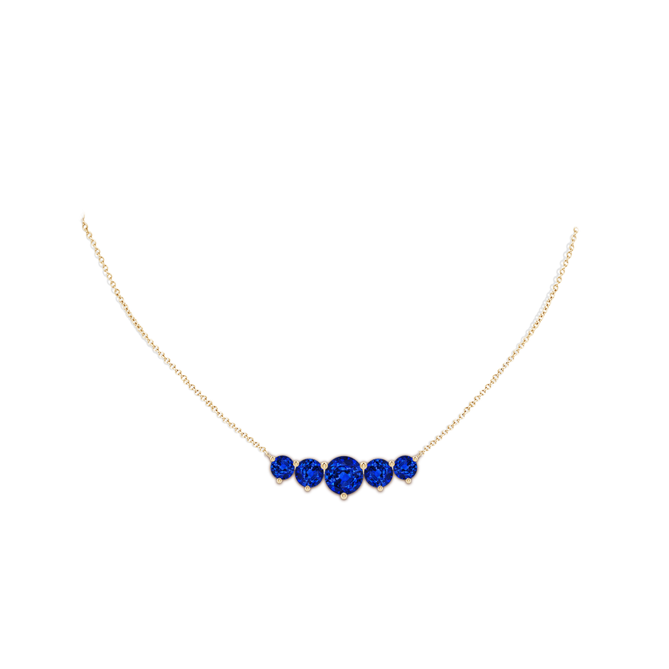 9mm Lab-Grown Graduated Five Stone Round Blue Sapphire Necklace in Yellow Gold pen